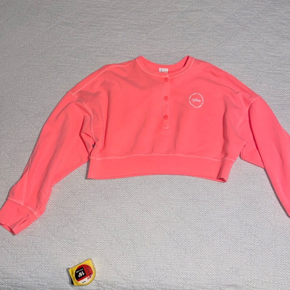 Off-line by aerie crop sweatshirt, hot pink new size large